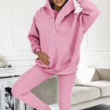 3pcs Women's Sports Suit Loose Hooded Pockets Sweatshirt And-Pink-8