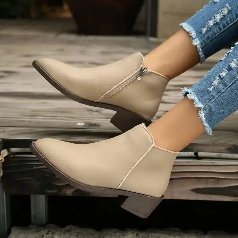 Ankle Boots Women Chunky Mid Heel Shoes Waterproof Side-6