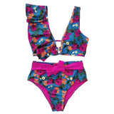 Asymmetrical Ruffled High Waist Bikini Swimsuit-2