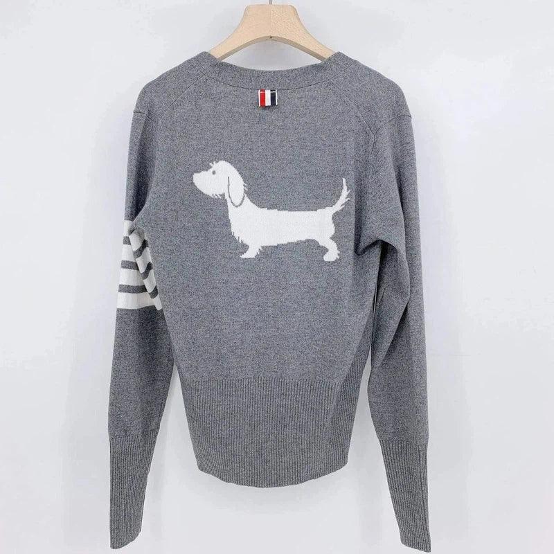 Dog Motif Crew Neck Sweaters-Grey-2