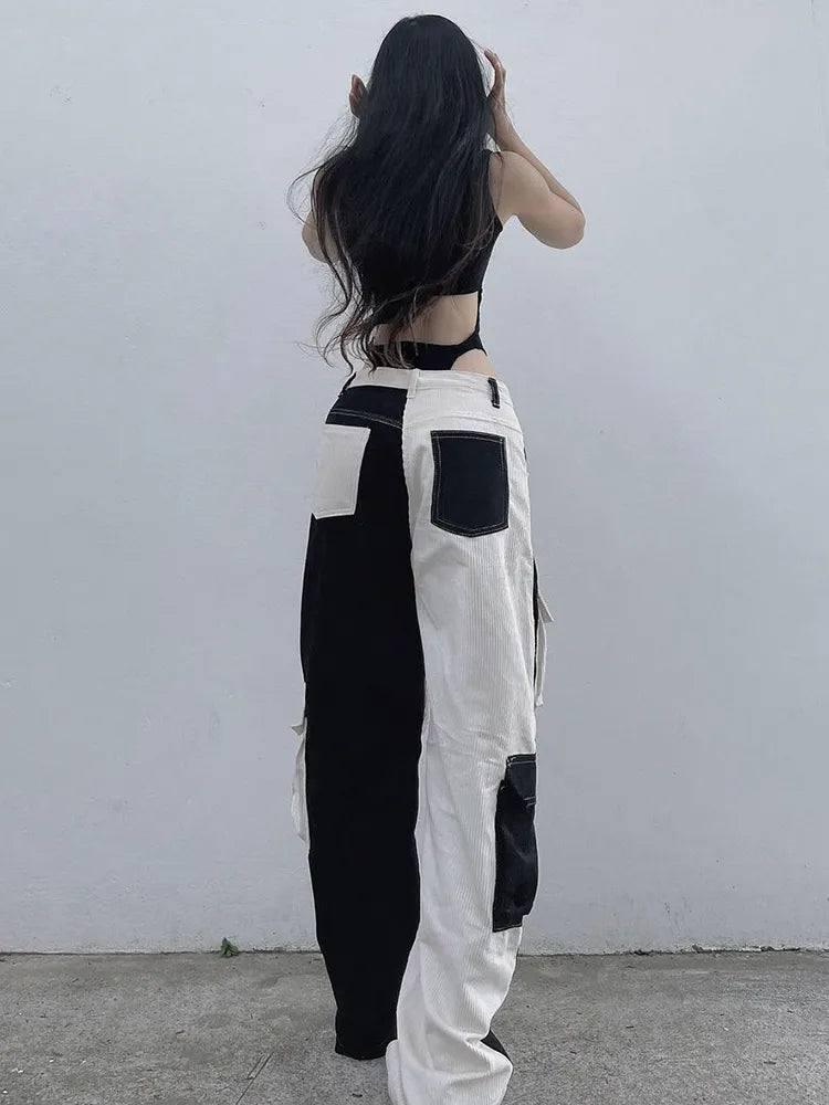 Baggy High Waist Contrast Patchwork-5