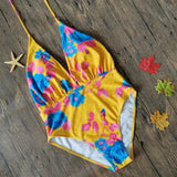 Bikini Multicolor Swimsuit One-Piece Swimsuit Ladies-Bigbluefloweronyellowback-1