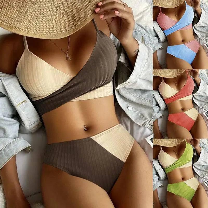 Bikini Patchwork Swimwear Ribbed Women's Swimsuit 2022 Knot-1