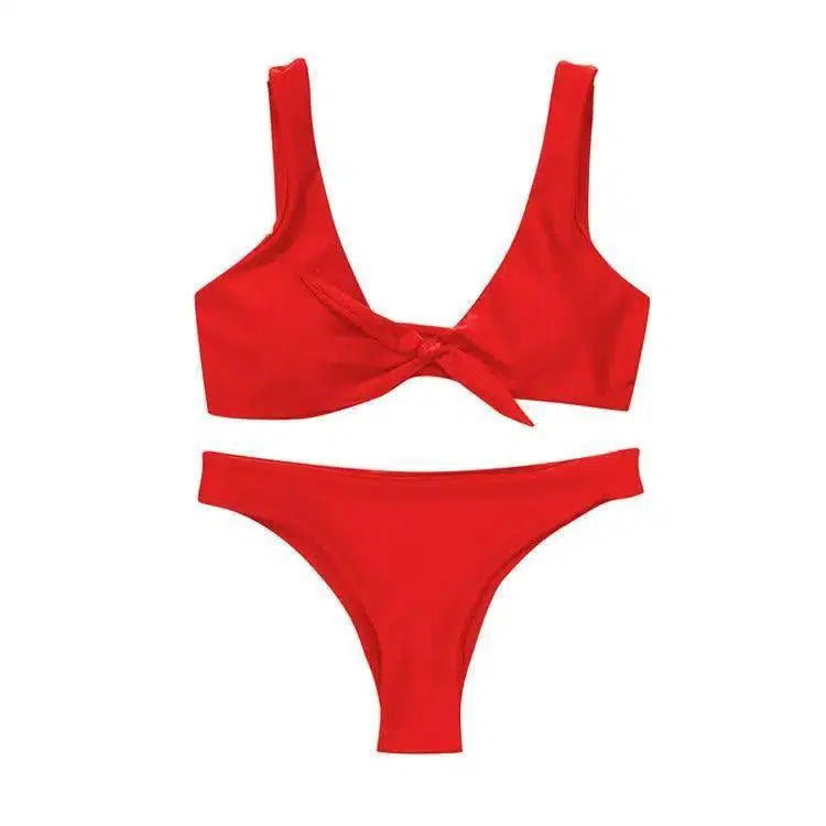 Bikini Set sexy Solid Female Swimsuit-Red-2