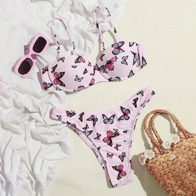 Bikini Butterfly Print Bikini High Quality Hard Bag-Pink-2