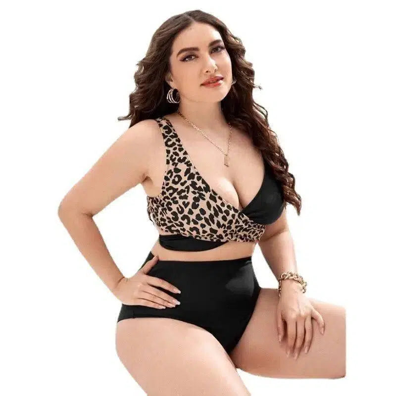 Bikini Split Push Up Chest Cross Two Tone-Black-1