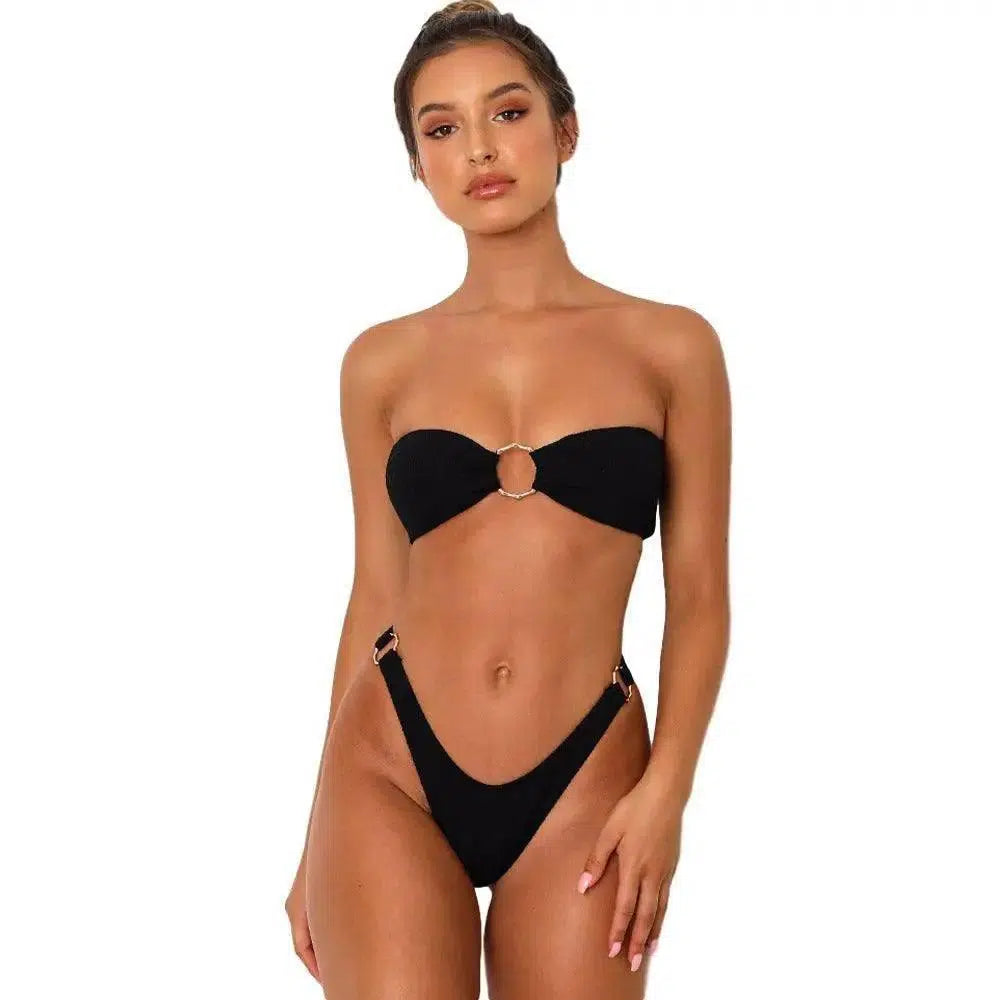 bikini with back buckle-Black-2