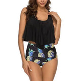 Bikini Women's Ruffled Summer High Waist Triangle Split-Black-2