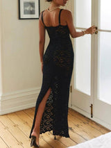 Black Lace Maxi Dress - Spaghetti Strap-2