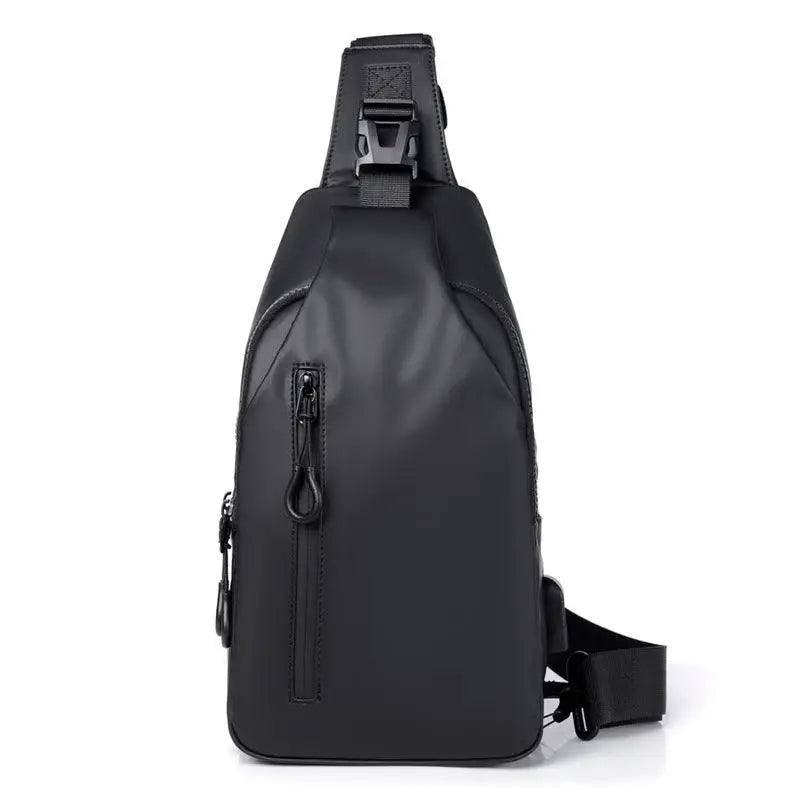 Black Sling Crossbody Backpack Shoulder Bag For Men Chest-Black-4