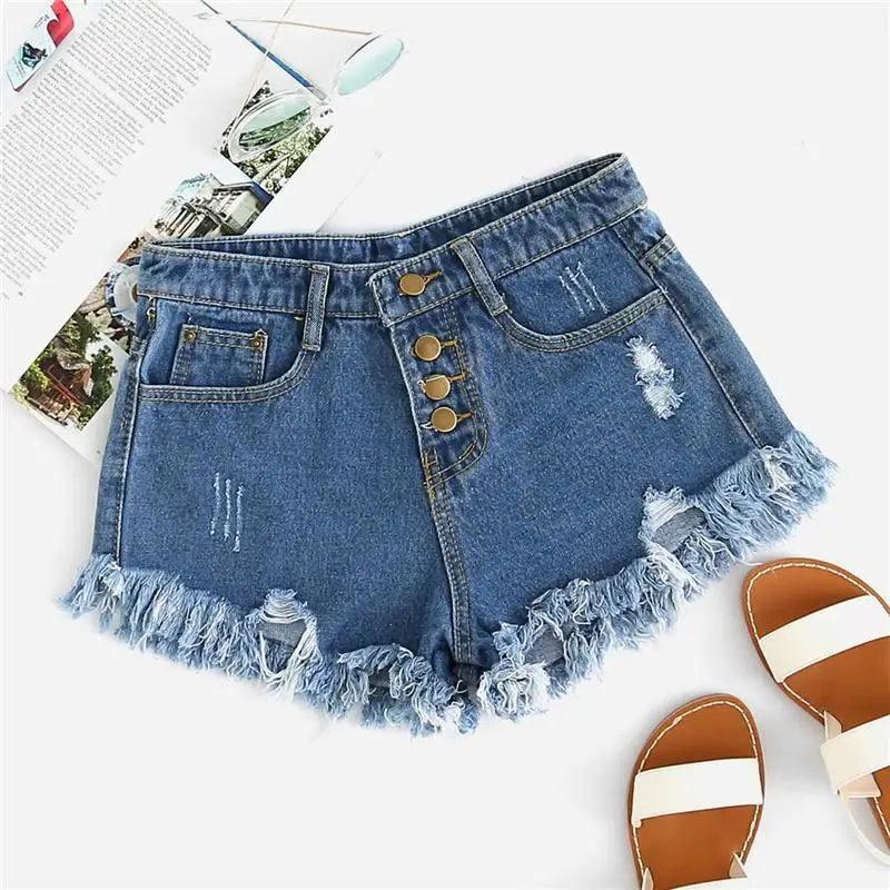 Blue Distressed Frayed Shorts-1