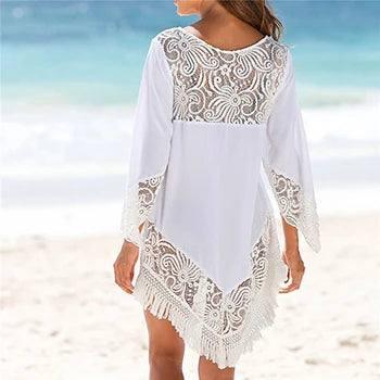 Boho Chic Beach Tunic: Stylish Summer Cover-Up-White-4