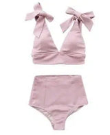 Bubble SmallKorean Bow Swimsuit Female High Waist Sexy-Pink-2