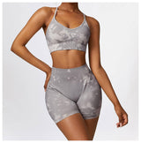 Camouflage Printing Seamless Yoga Suit Quick-drying High-Purplish Gray Bra Shorts-15