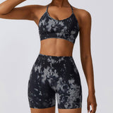 Camouflage Printing Seamless Yoga Suit Quick-drying High-Black And Gray Bra Shorts-8