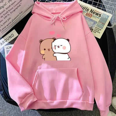 Cartoon Panda Bubu And Dudu Women Plus Size Hoodie-pink-10