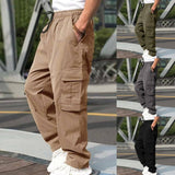 Casual Cargo Pants For Men Loose Straight Drawstring Waist Trousers With Pockets Dark Grey / 3XL-2