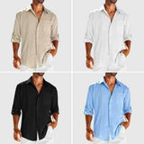 Casual Long Sleeve Shirt With Pocket Lace Polo Collar Solid Color Button Mens Clothing Set / 3XL-Set-8