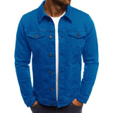 Casual Men Jacket Denim Button Shirt-Blue-5