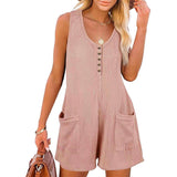 Casual Waffle Button Jumpsuit With Pockets Fashion Summer Navy Blue / 2XL-Pink-7