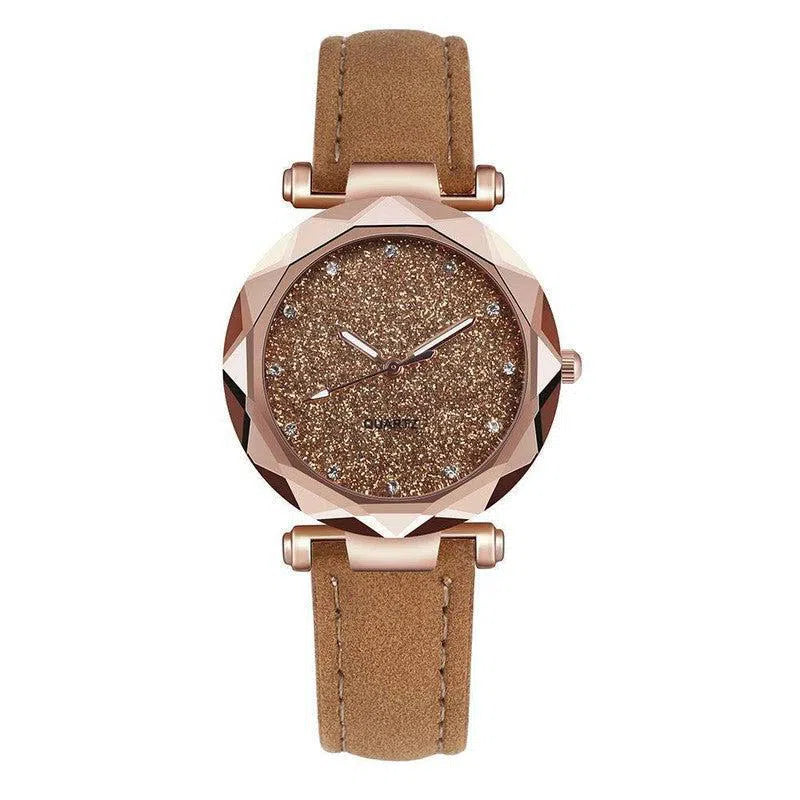 Casual Women Romantic Starry Sky Wrist Watch Leather Rhinestone Designer Ladies Clock-4