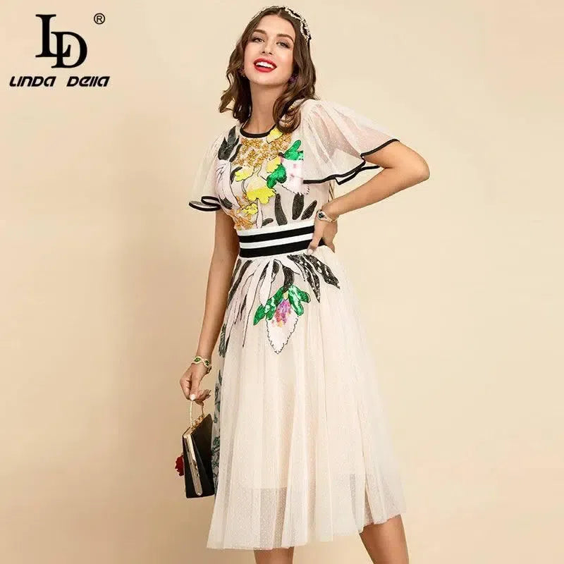 Chic Floral Midi Dress for Stylish Women-MULTI-6