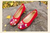 Chic Floral Women's Flats for Effortless Style-Red-11