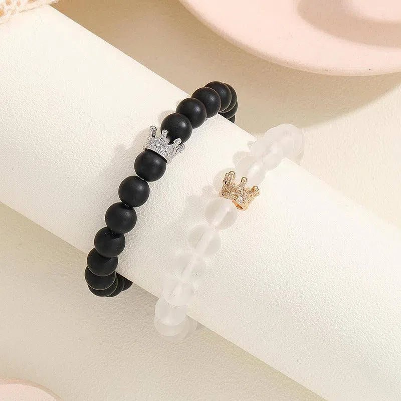 Fashion Jewelry 2pcs Handmade Crown Beaded Charms Bracelet Luminou Heart Glow In The Dark Couple Bracelet For Lover Men Women Fluorescent Gift-6