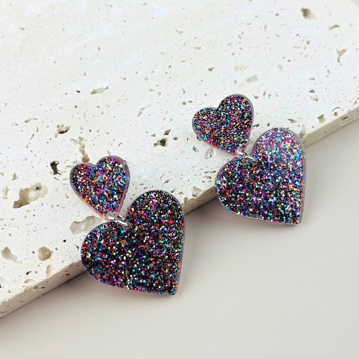 Chic Pink Glitter Heart Earrings for Valentine's-Color2-2