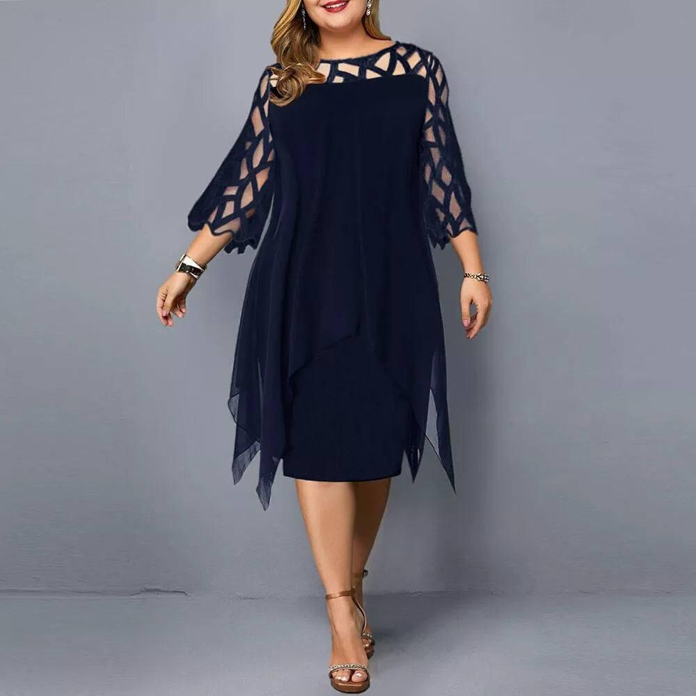 Chic Plus-Size Black Dress with Unique Cut-Outs-dark blue-10