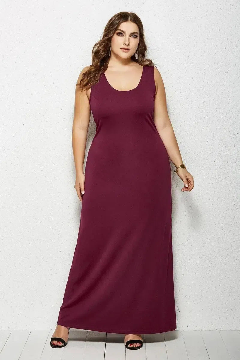 Women Spring Summer Dress Casual-Burgundy-5