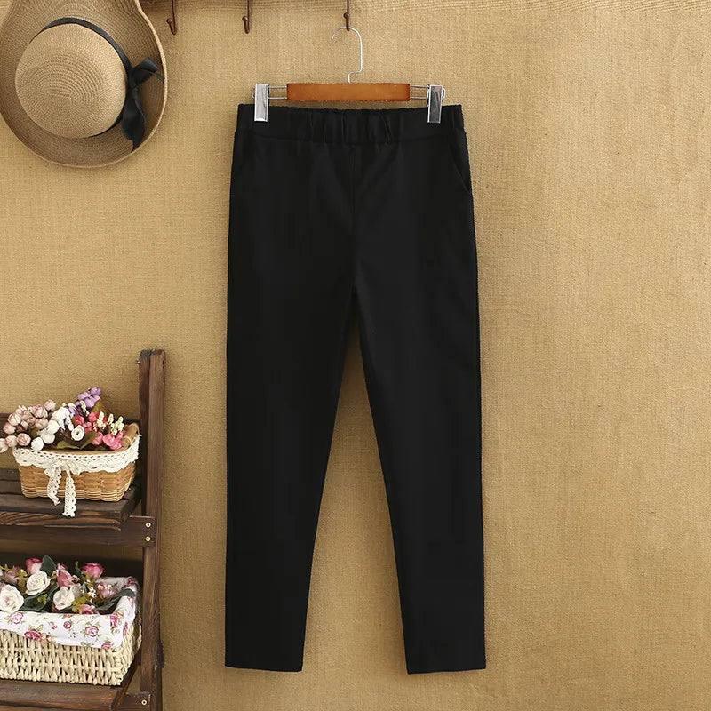 Plus Size Commuter Nine-point Pants Female White Pants Female Professional Straight Slim Was Thin And Breathable Stretch C-black-7