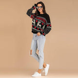 Christmas Deer Color Matching Sweater Women-6