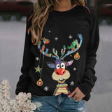 Christmas Pattern Printing Long Sleeve Crew Neck Sweater-Black-10