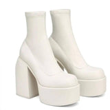 Chic Denim Platform Boots for Women-White-2