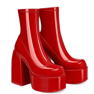 Chunky Boots Fashion High Heel Shoes With Side Zipper Women-5