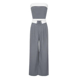 Contrast Color Vest Wide-leg Suit Pants Fashion Casual Two-piece Suit-Gray-4