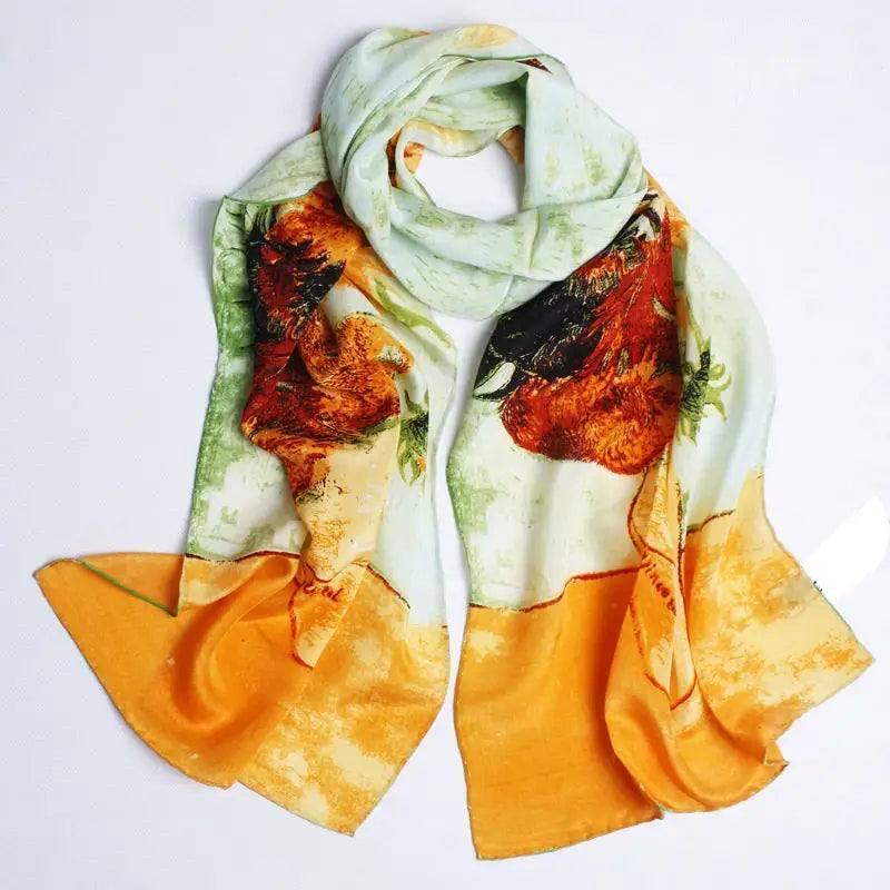 Crepe Satin Long Scarf Women 160x45 Shawl-Sunflower-7