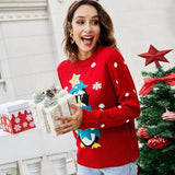 Crew Neck Long Sleeve Animal Christmas Sweater-7