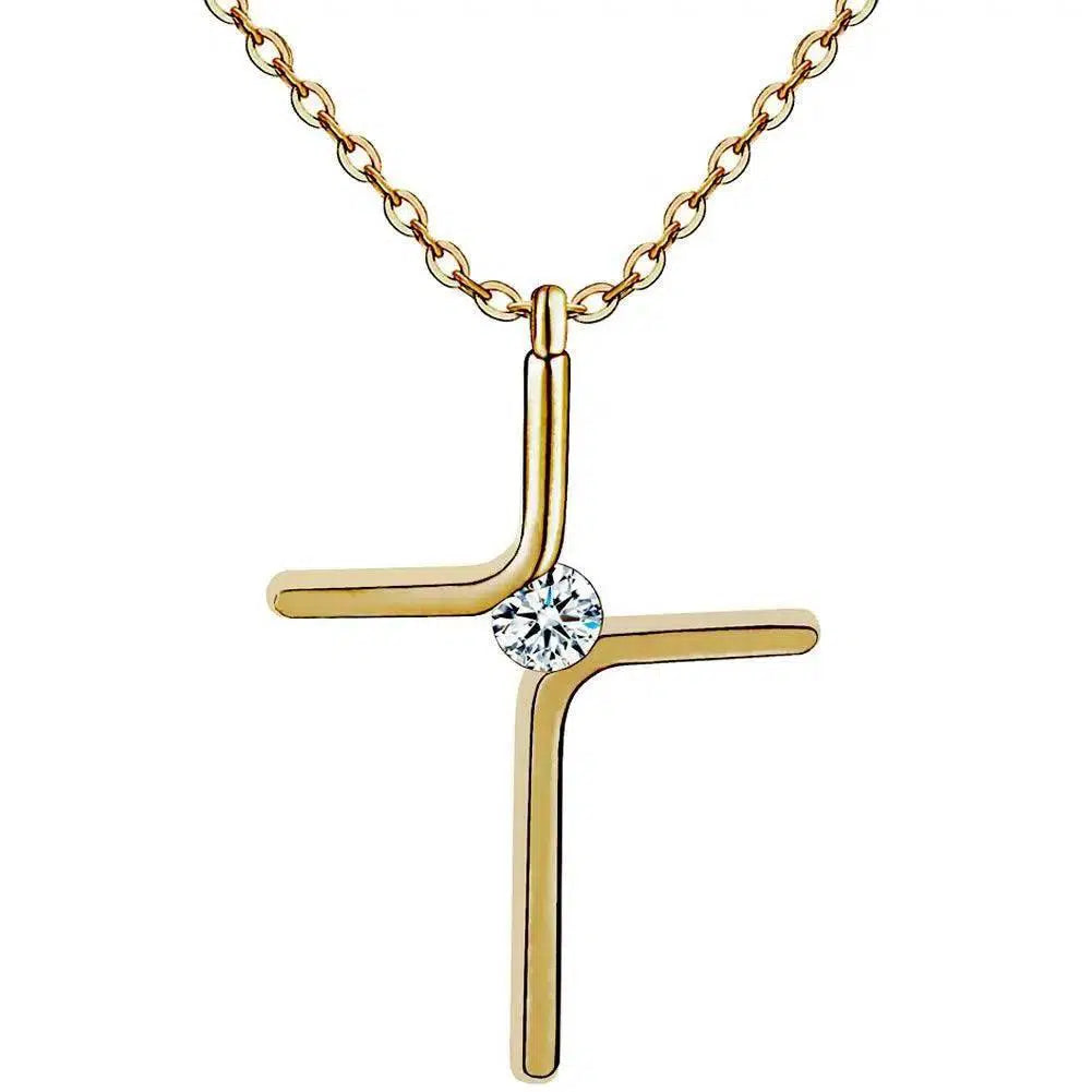 Cross Pendant Simple Necklace Titanium Steel Plating-Gold-1