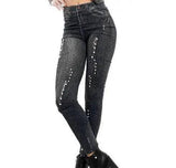 Denim printed leggings-Black-12