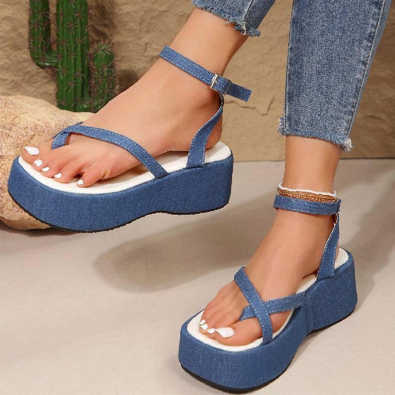 Denim Thong Sandals-Blue-3