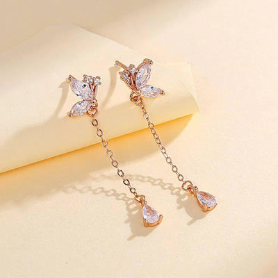 S925 Butterfly Zircon Tassel Earrings Women's Niche Exquisite Long Earrings Jewelry-3