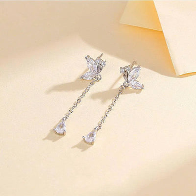 S925 Butterfly Zircon Tassel Earrings Women's Niche Exquisite Long Earrings Jewelry-4