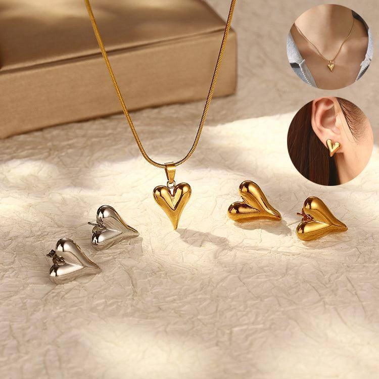 Elegant Heart Jewelry Set: Necklace & Earrings-1