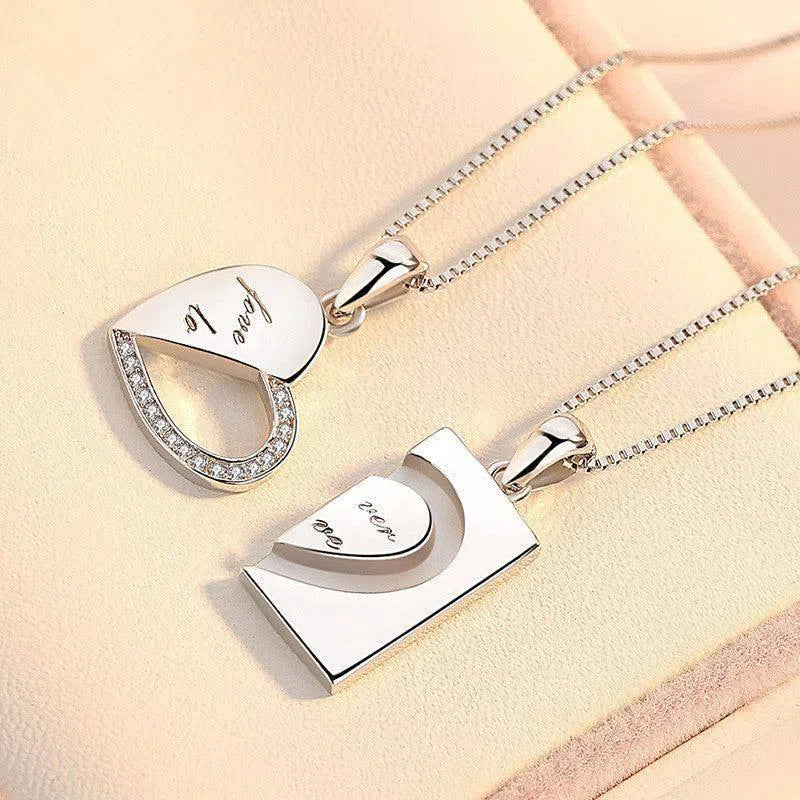 Silver Necklace Qixi Couple Love Buckle-7