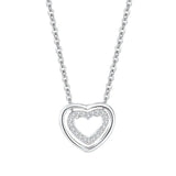 S925 Sterling Silver Heart To Heart Pendant Necklace-White Gold Color-5