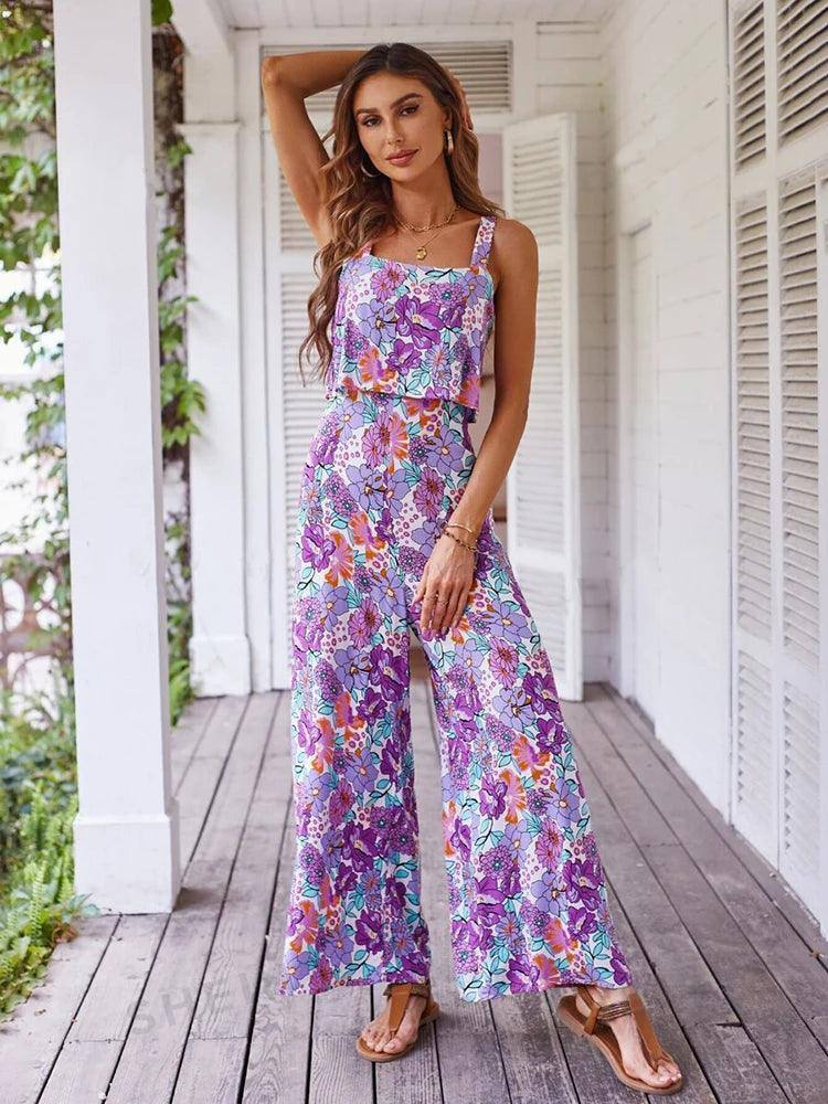 Elegant Long Jumpsuit Women Sexy Backless Wide Leg Jumpsuits-PURPLE-7