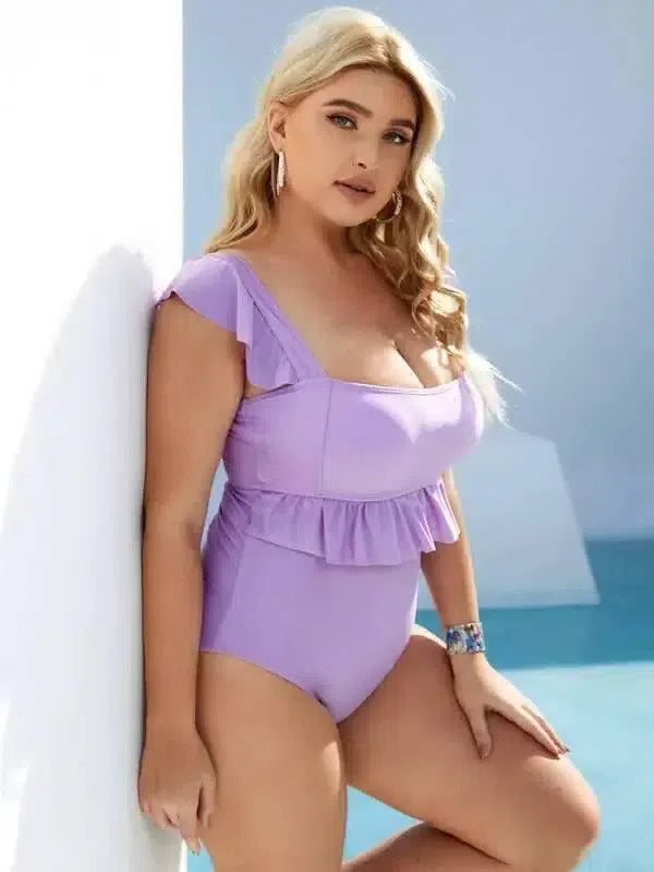 One Piece Ruffle High Waisted Swimwear Female-3