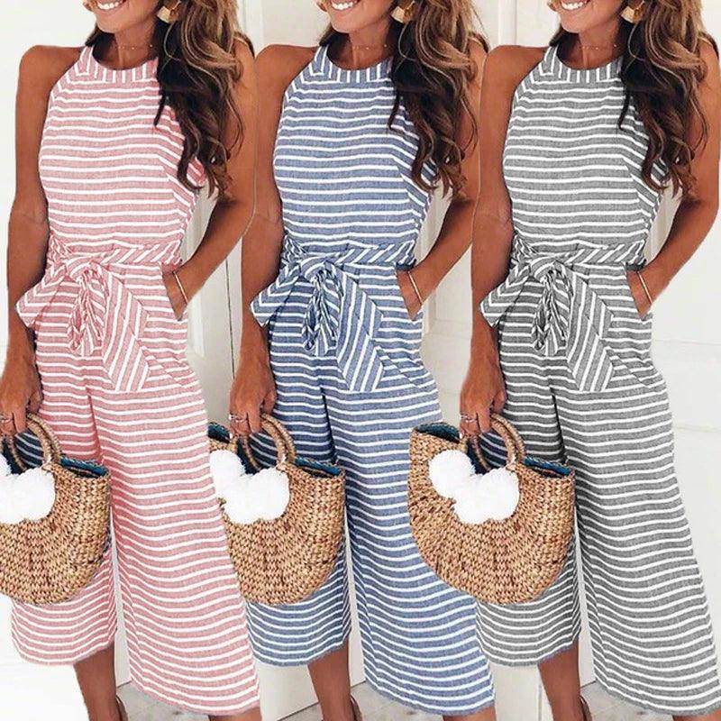 Elegant Jumpsuits Women Sleeveless Striped Jumpsuit-1